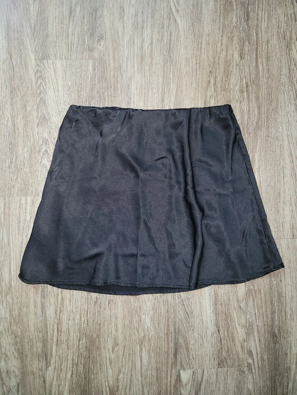 By Anthropologie Satin Micro Mini Slip Skirt Black Elastic Waistline Dainty LG